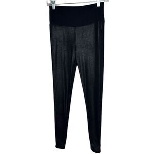 Spanx Assets Black High Waisted Shiny Stretch Shaping Leggings. Size Medium.